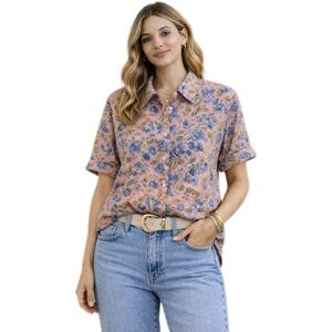 Hasting & Smith Vintage Button Up Shirt Dusty Pink Floral Short Sleeve Size 14